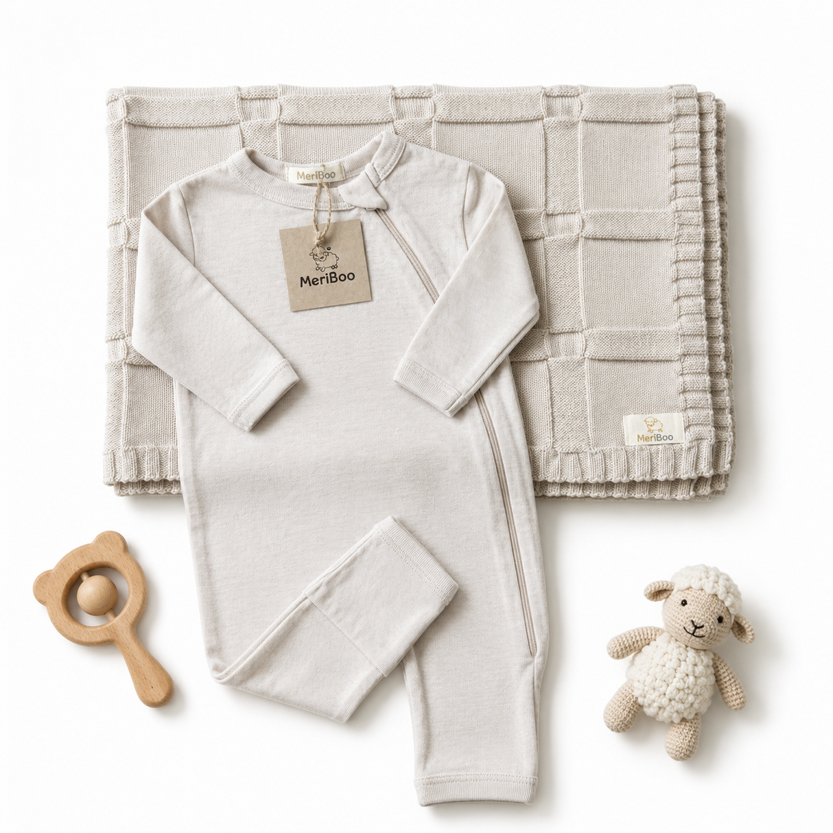 MeriBoo set - romper + blanket made of 100% certified merino wool "Sweet Dreams"