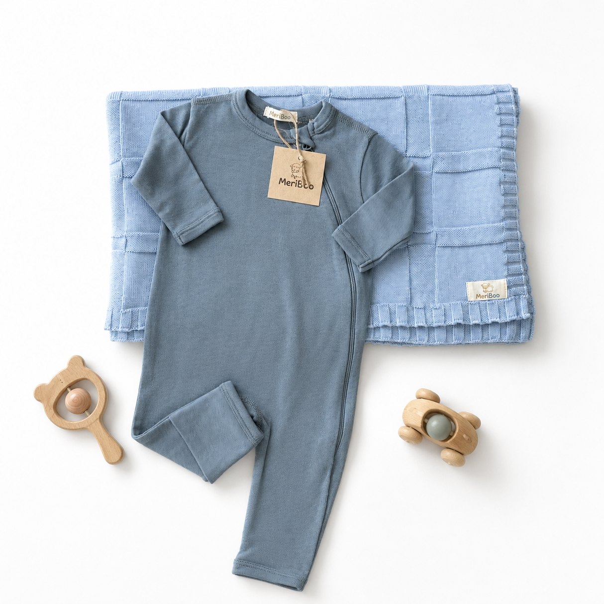 MeriBoo set - romper + blanket made of 100% certified merino wool "Sweet Dreams"