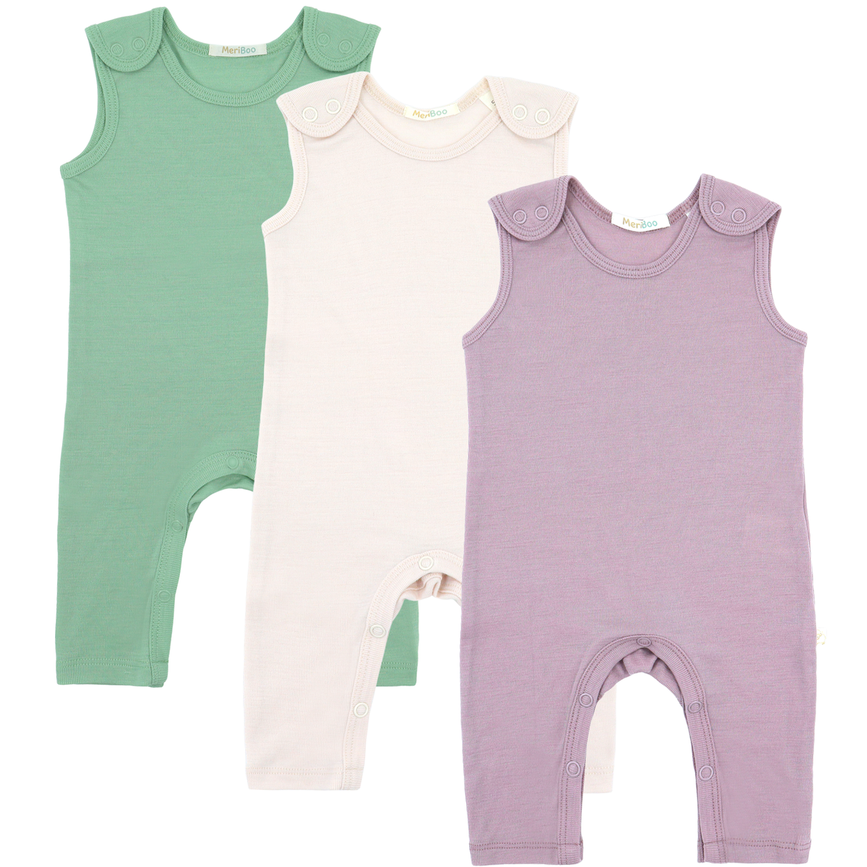 Set of 3 rompers made from 100% organic fine merino with shoulder snaps