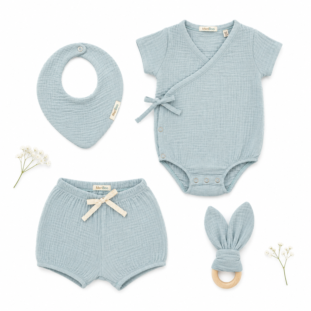 "First Summer" Baby Layette Set in 100% Organic Muslin