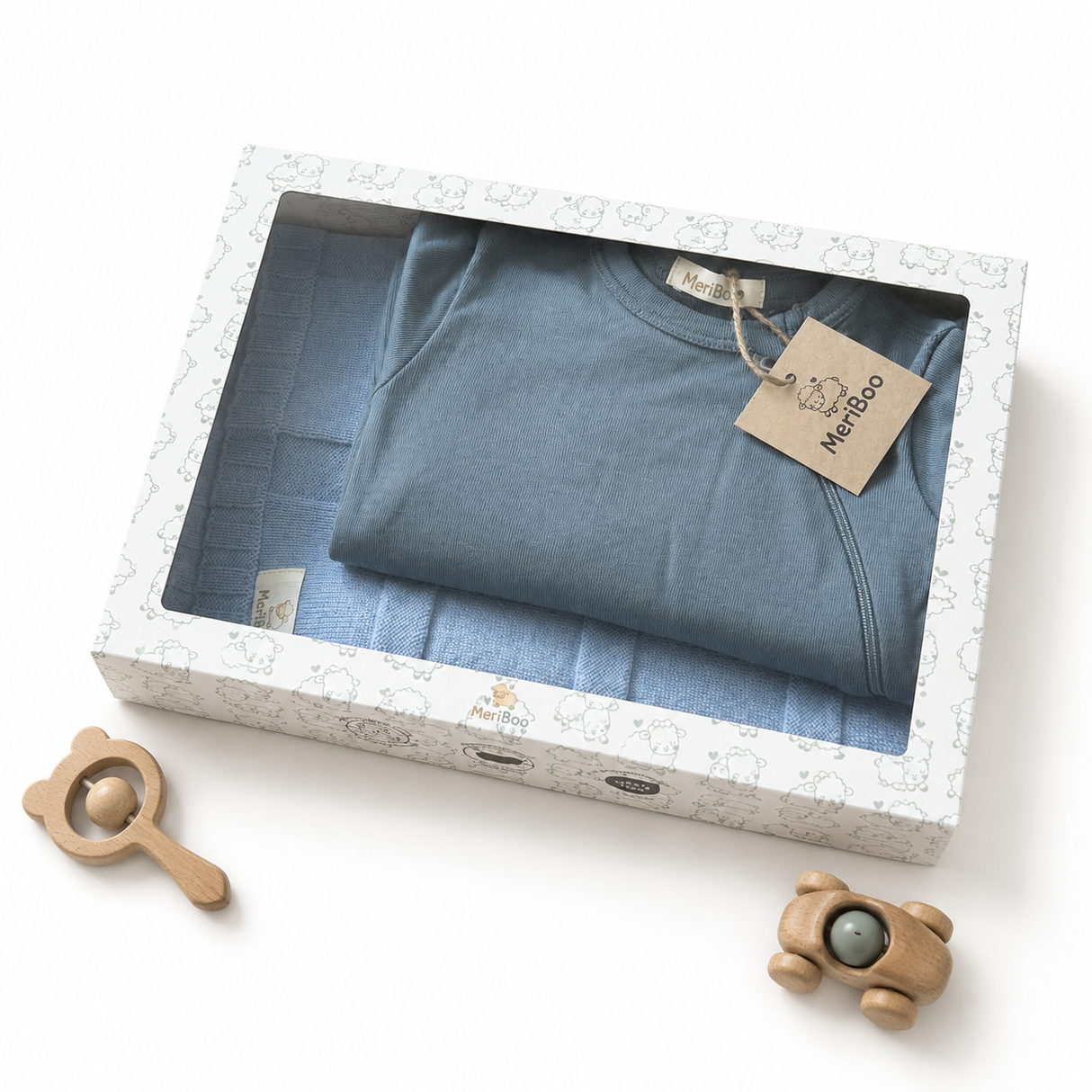 MeriBoo set - romper + blanket made of 100% certified merino wool "Sweet Dreams"