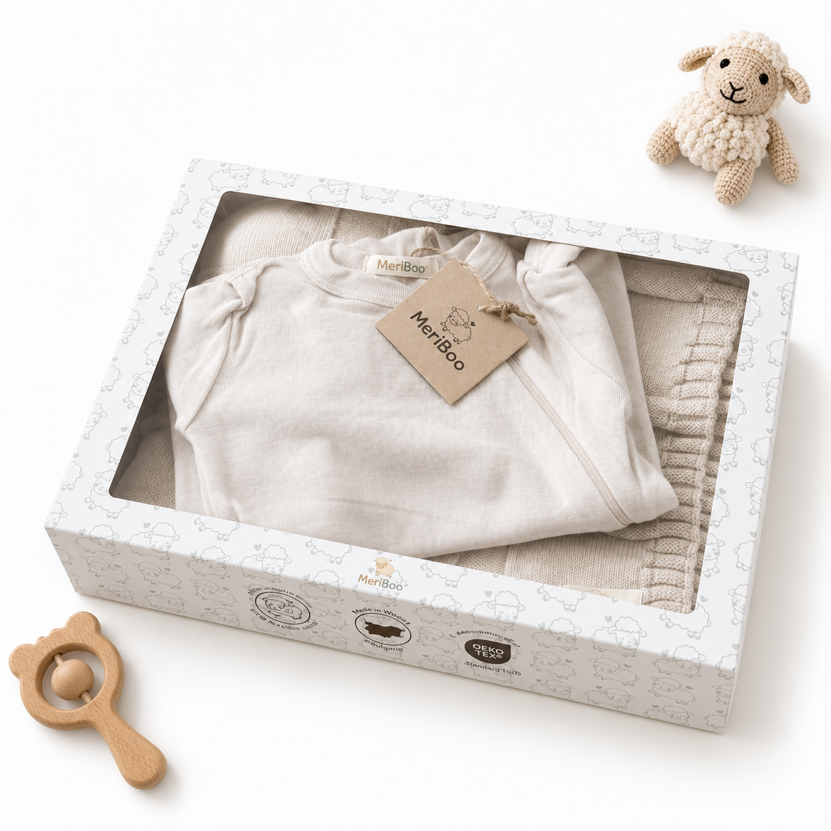 MeriBoo set - romper + blanket made of 100% certified merino wool "Sweet Dreams"