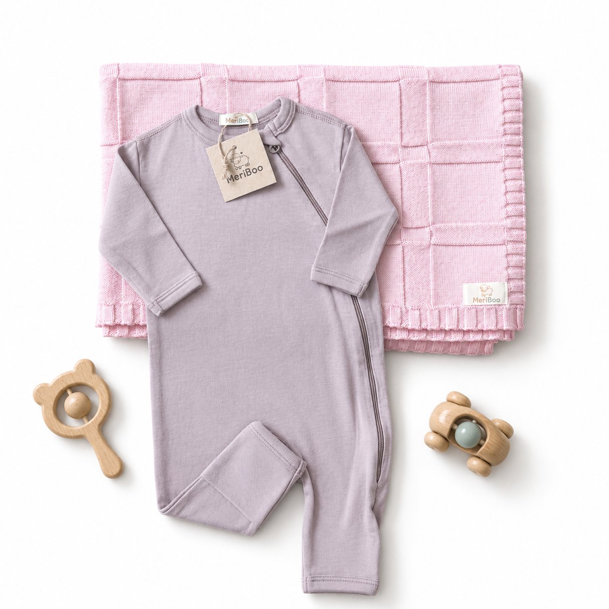 MeriBoo set - romper + blanket made of 100% certified merino wool "Sweet Dreams"