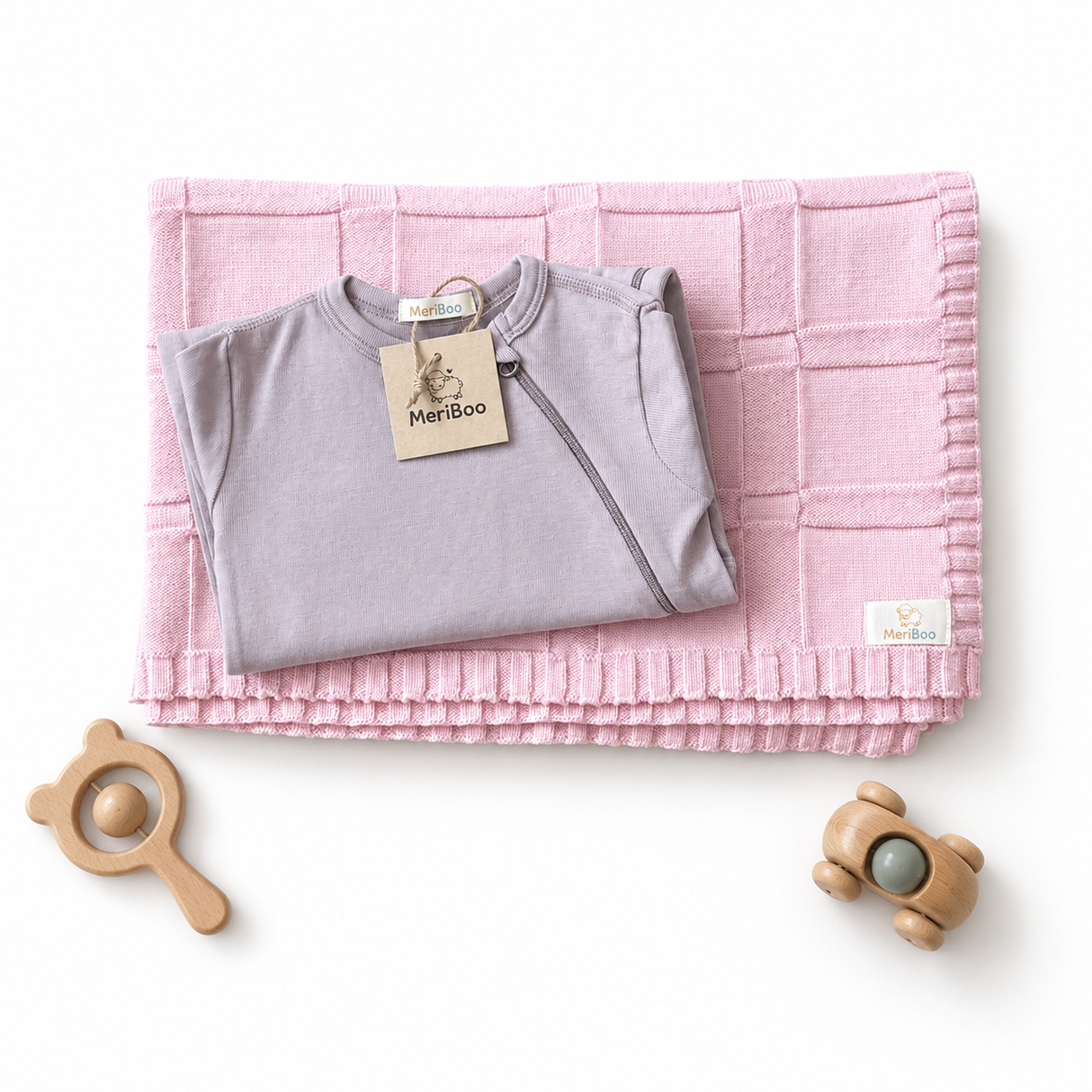 MeriBoo set - romper + blanket made of 100% certified merino wool "Sweet Dreams"
