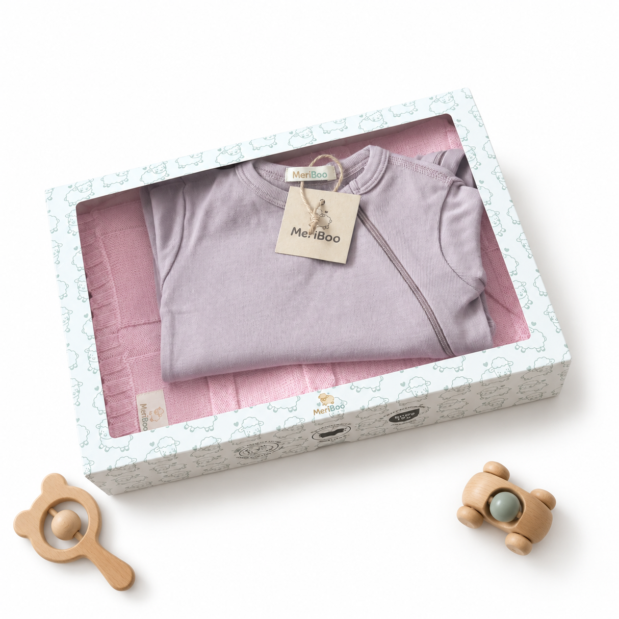 MeriBoo set - romper + blanket made of 100% certified merino wool "Sweet Dreams"