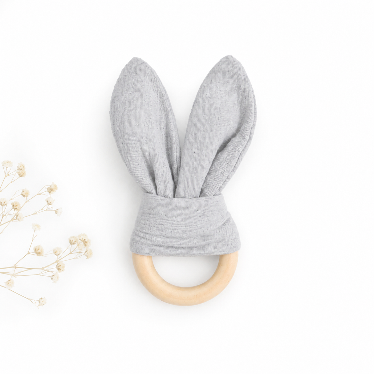 Baby teether with ears made of 100% organic muslin