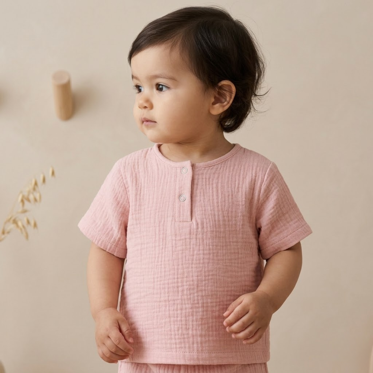 "Soft Breeze" Shirt with short sleeves, made from 100% organic muslin