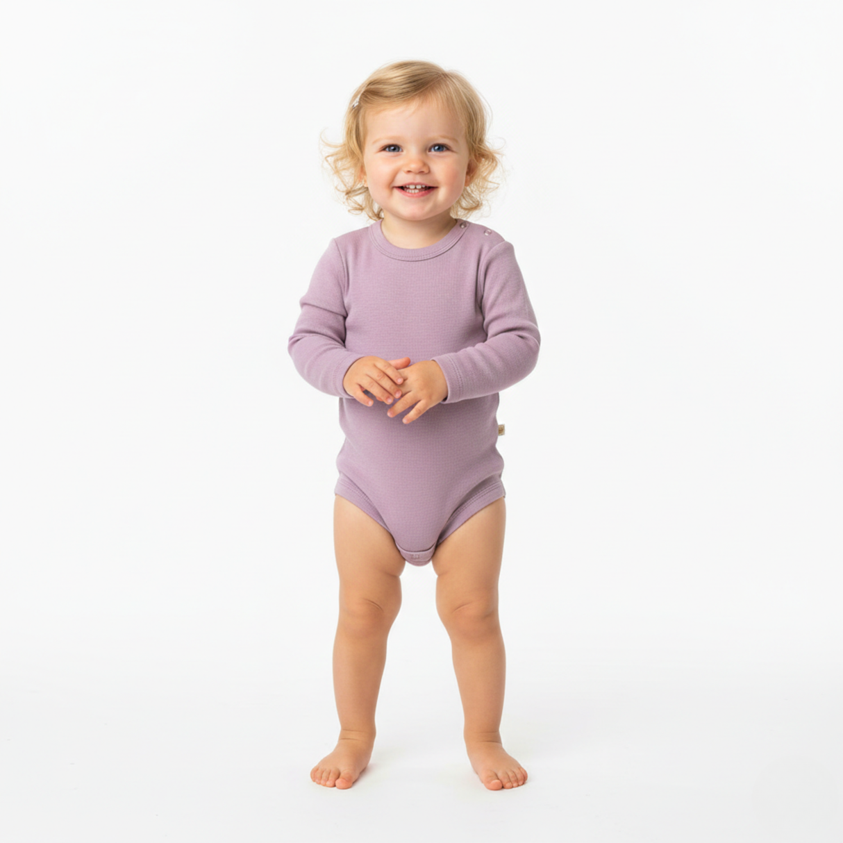 Long-sleeved bodysuit made from 100% certified fine merino wool