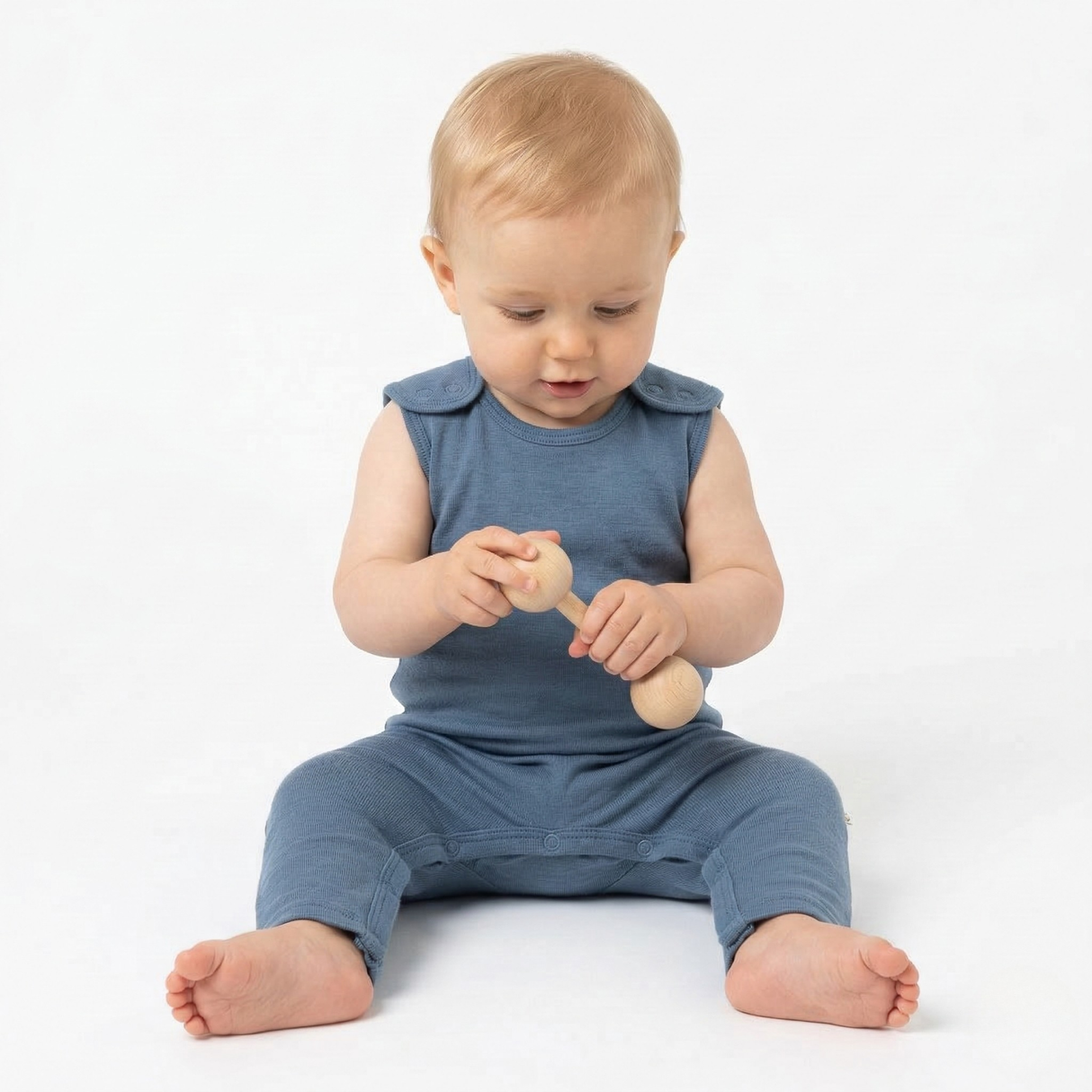 Salopetă (romper) din 100% lână merino fină organică, cu nasturi pe umeri