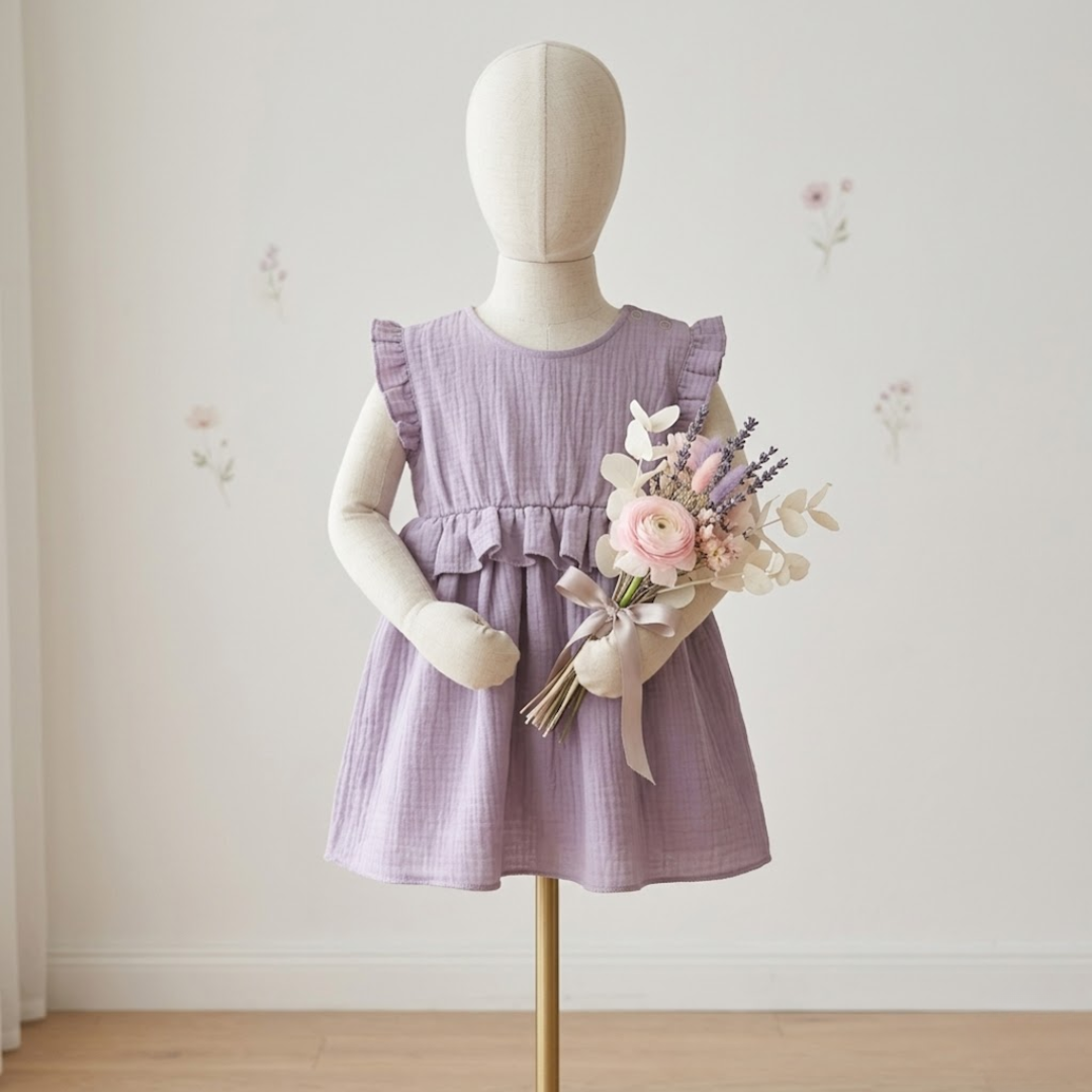 Rochie „Soft Breeze” din 100% muselină organică cu nasturi pentru îmbrăcare ușoară