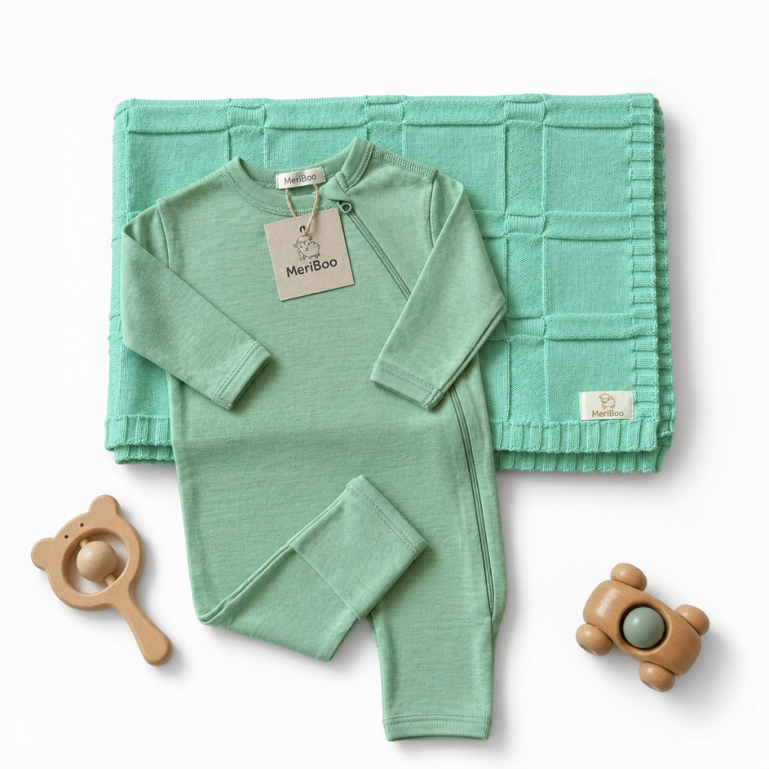 MeriBoo set - romper + blanket made of 100% certified merino wool "Sweet Dreams"
