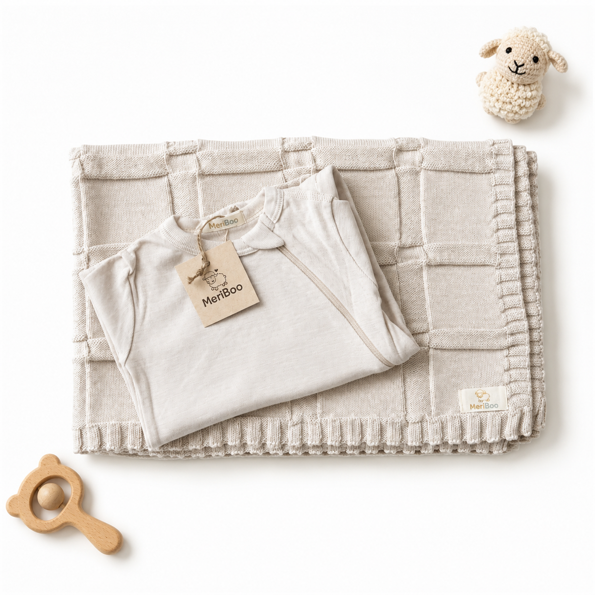 MeriBoo set - romper + blanket made of 100% certified merino wool "Sweet Dreams"