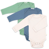 Set de 3 body-uri cu mânecă lungă și decolteu rotund din 100% lână merino fină certificată