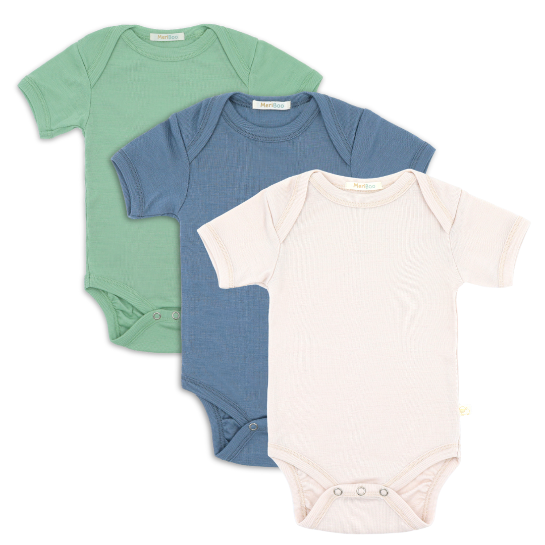 Set de 3 body-uri cu mânecă scurtă din 100% lână merino fină certificată