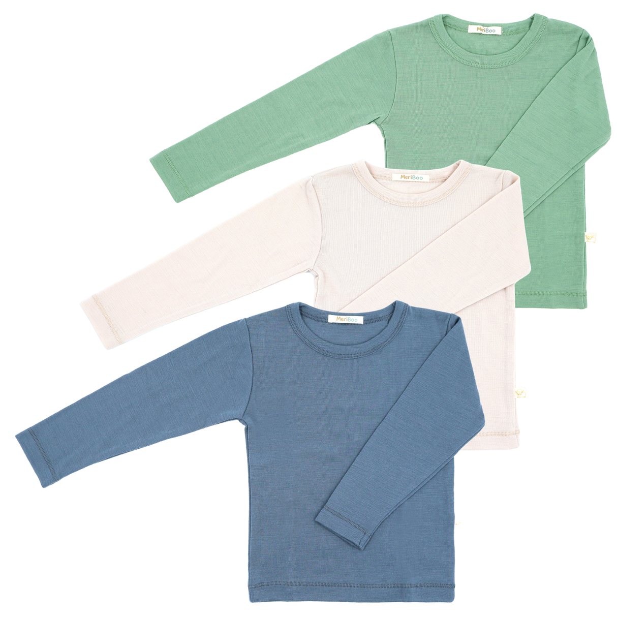 Set de 3 bluze cu mânecă lungă din 100% lână merino fină certificată
