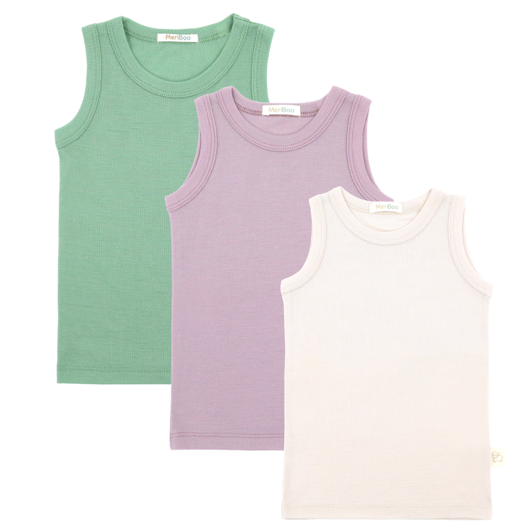 Set of 3 tank tops made of 100% certified fine merino wool