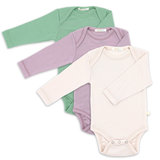 Set de 3 body-uri cu mânecă lungă și decolteu rotund din 100% lână merino fină certificată