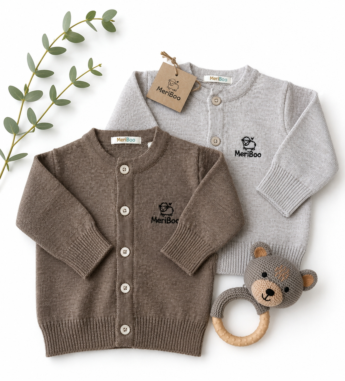 Knitted cardigan made of 100% organic merino wool