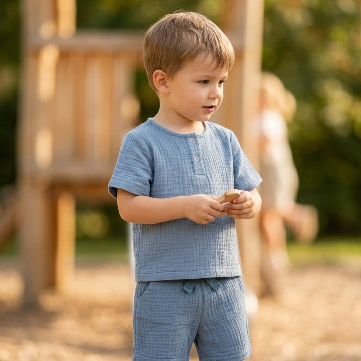 "Soft Breeze" Shirt with short sleeves, made from 100% organic muslin