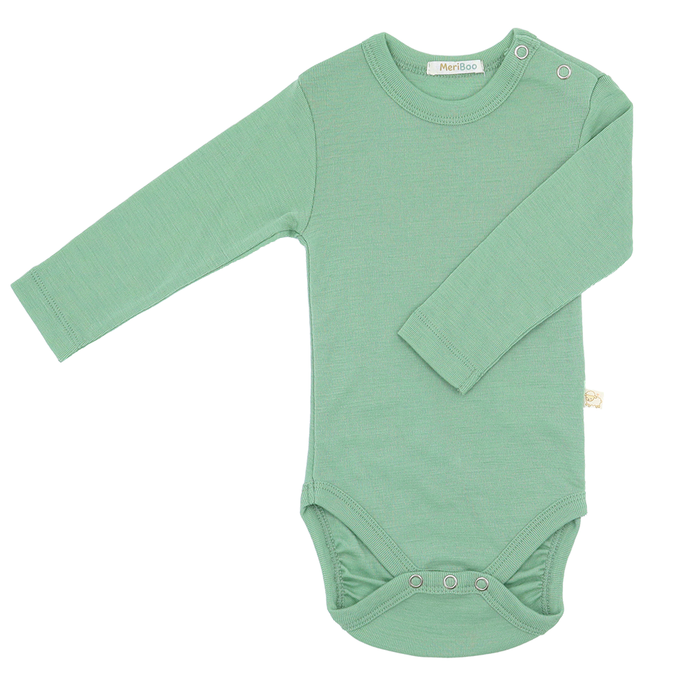 Set of 3 long-sleeved bodysuits with button-up neckline made from 100% certified fine merino wool