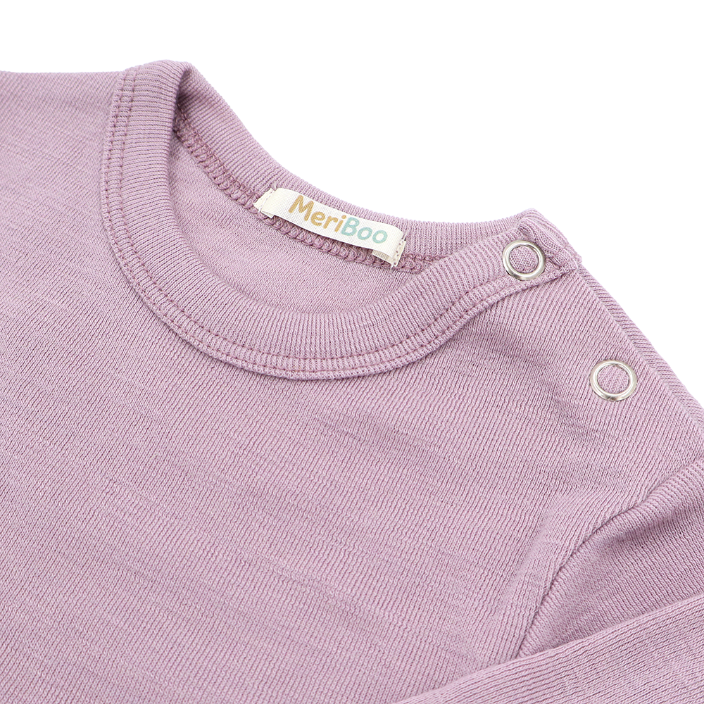 Set of 3 long-sleeved bodysuits with button-up neckline made from 100% certified fine merino wool