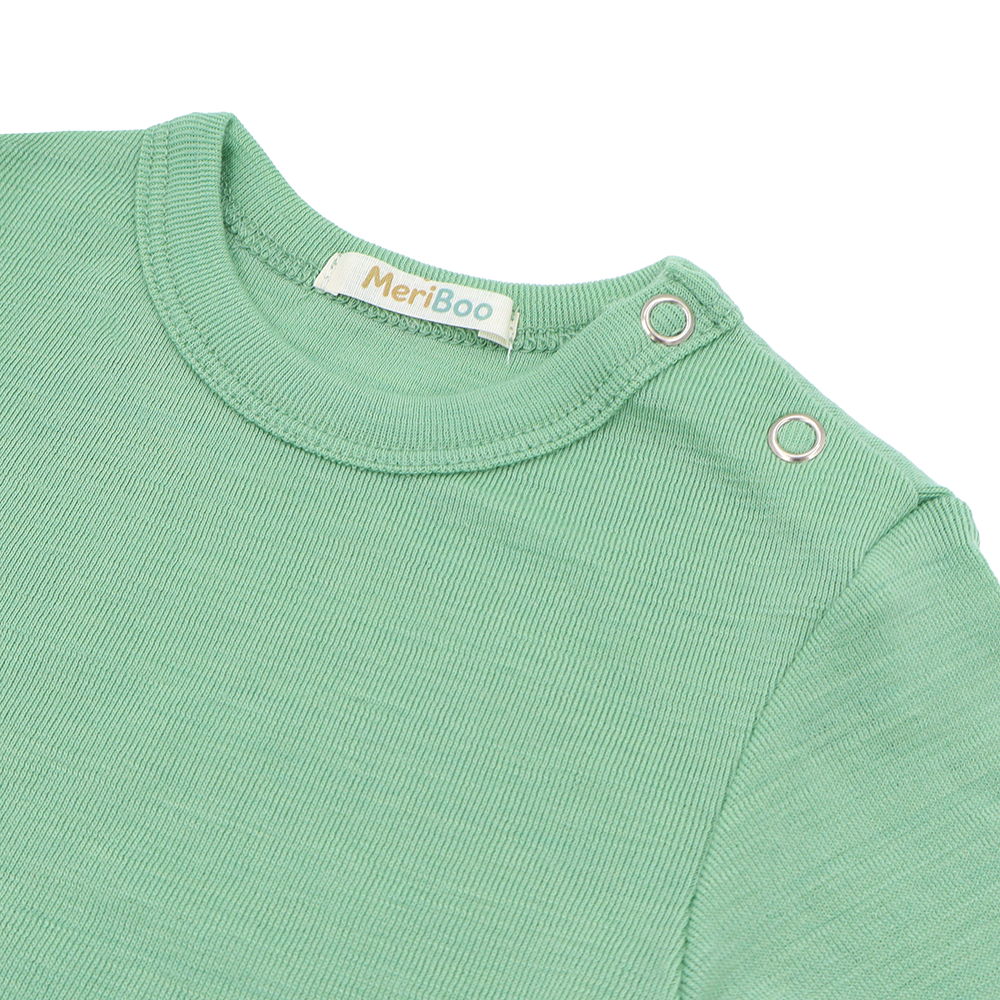 Set of 3 long-sleeved bodysuits with button-up neckline made from 100% certified fine merino wool
