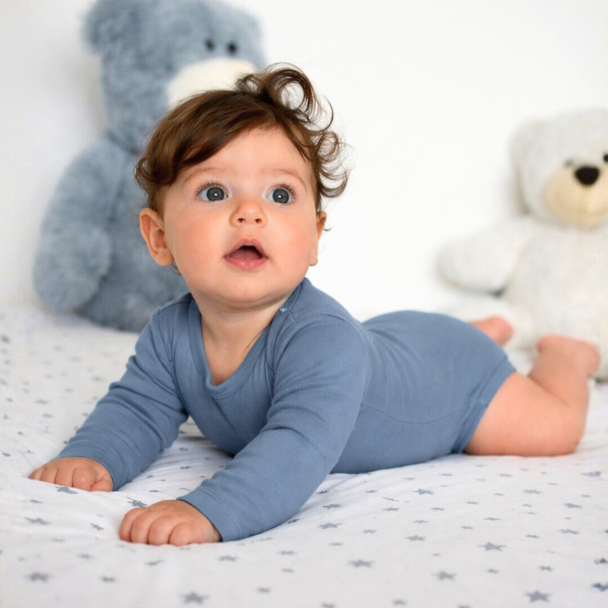 Set de 3 body-uri cu mânecă lungă și decolteu rotund din 100% lână merino fină certificată