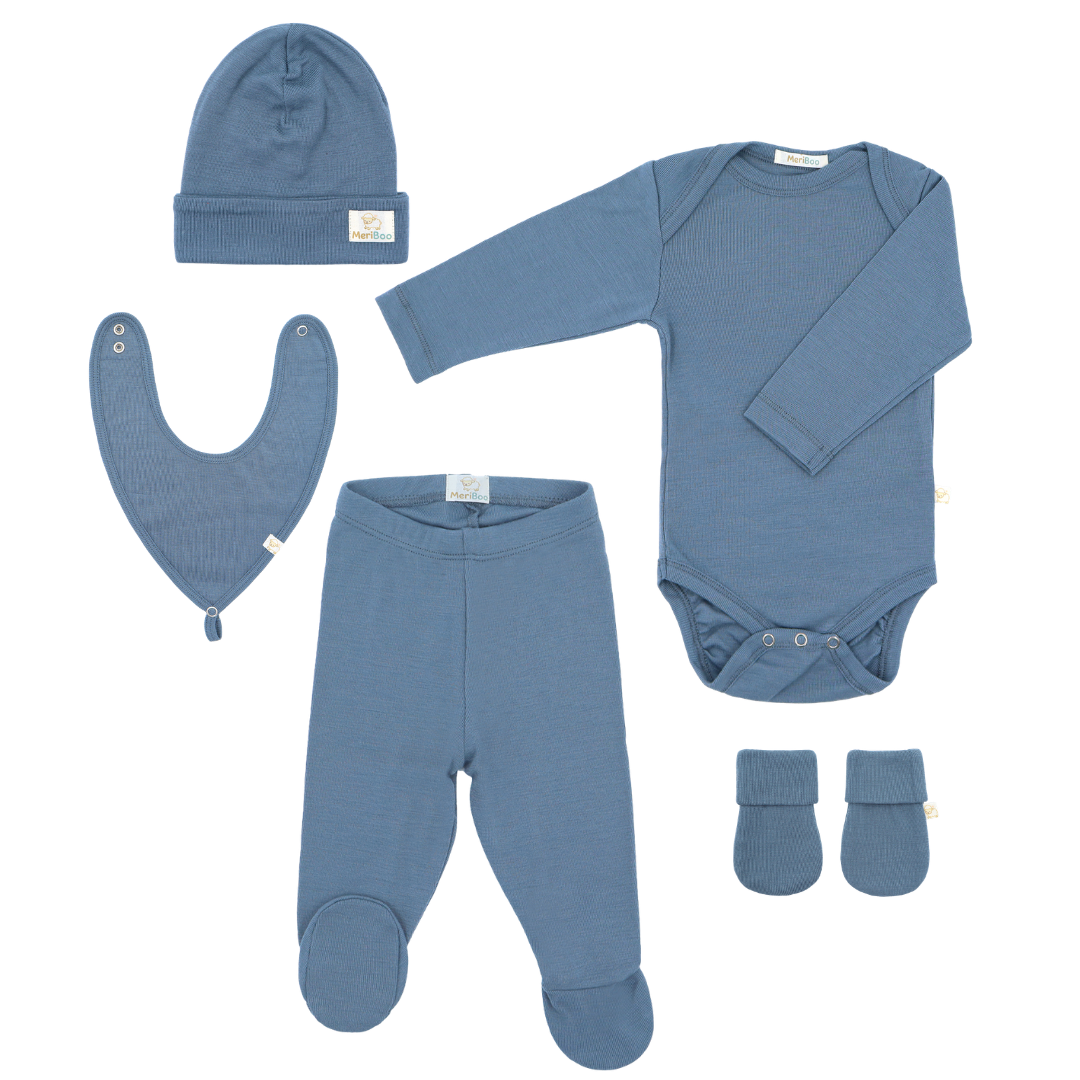 Set pentru ieșirea din maternitate din lână merino fină certificată „Newborn Essentials Plus”