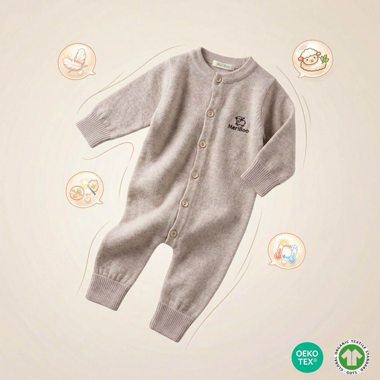 Pletený overal (romper) z 100% organickej merino vlny