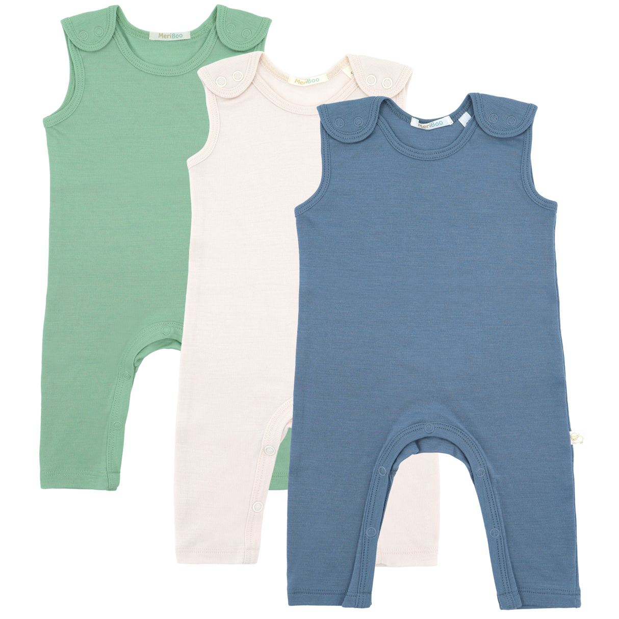 Set of 3 rompers made from 100% organic fine merino with shoulder snaps