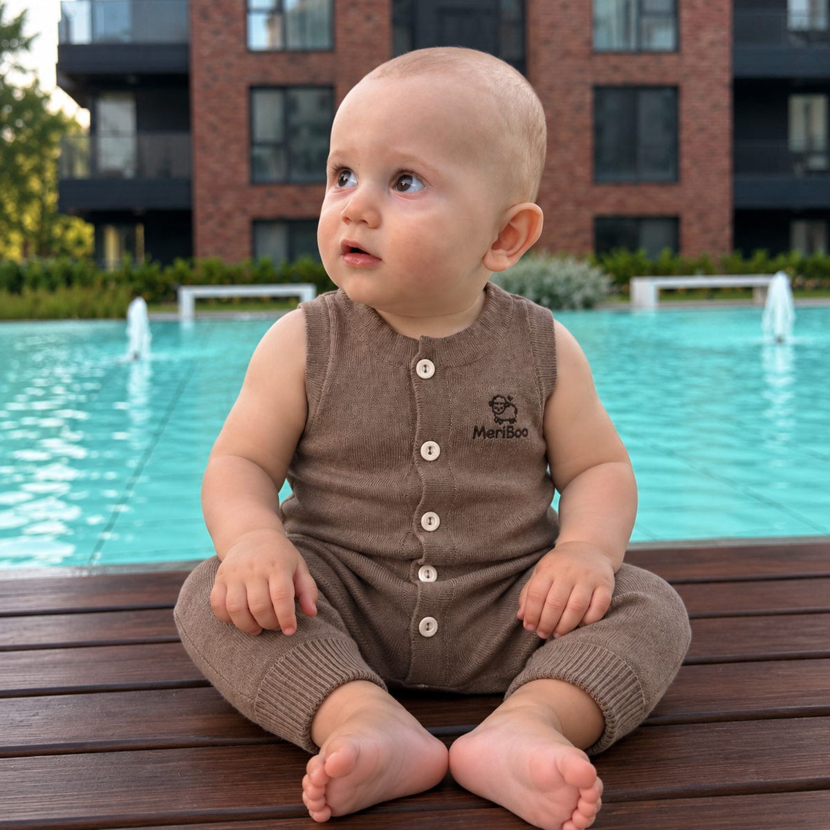 Sleeveless knitted romper made from 100% organic merino wool