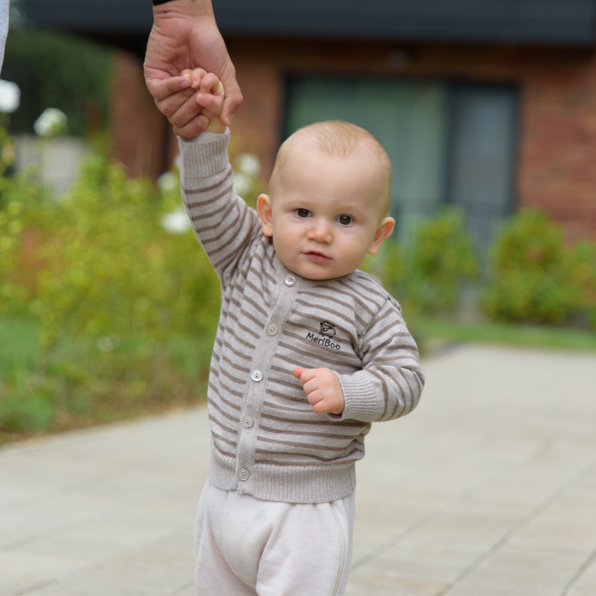 Knitted cardigan made of 100% organic merino wool