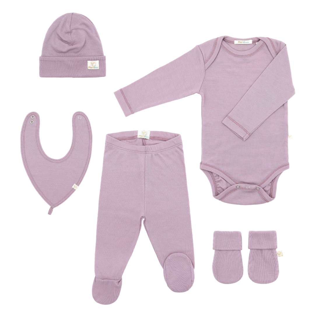 Set pentru ieșirea din maternitate din lână merino fină certificată „Newborn Essentials Plus”
